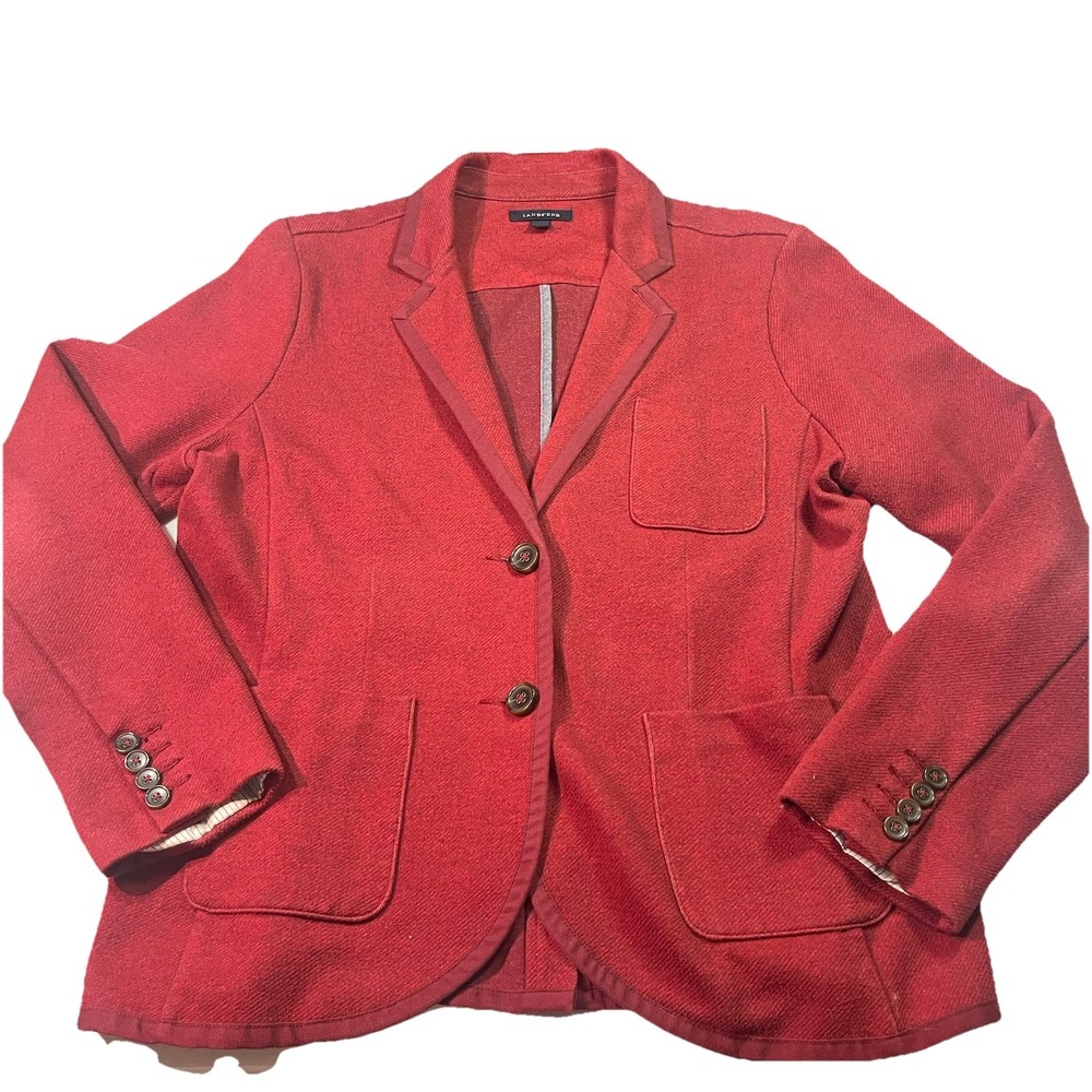 Womens Lands End Knit 2 Button Blazer Size 18 Red Black Mix Office Baumwolle